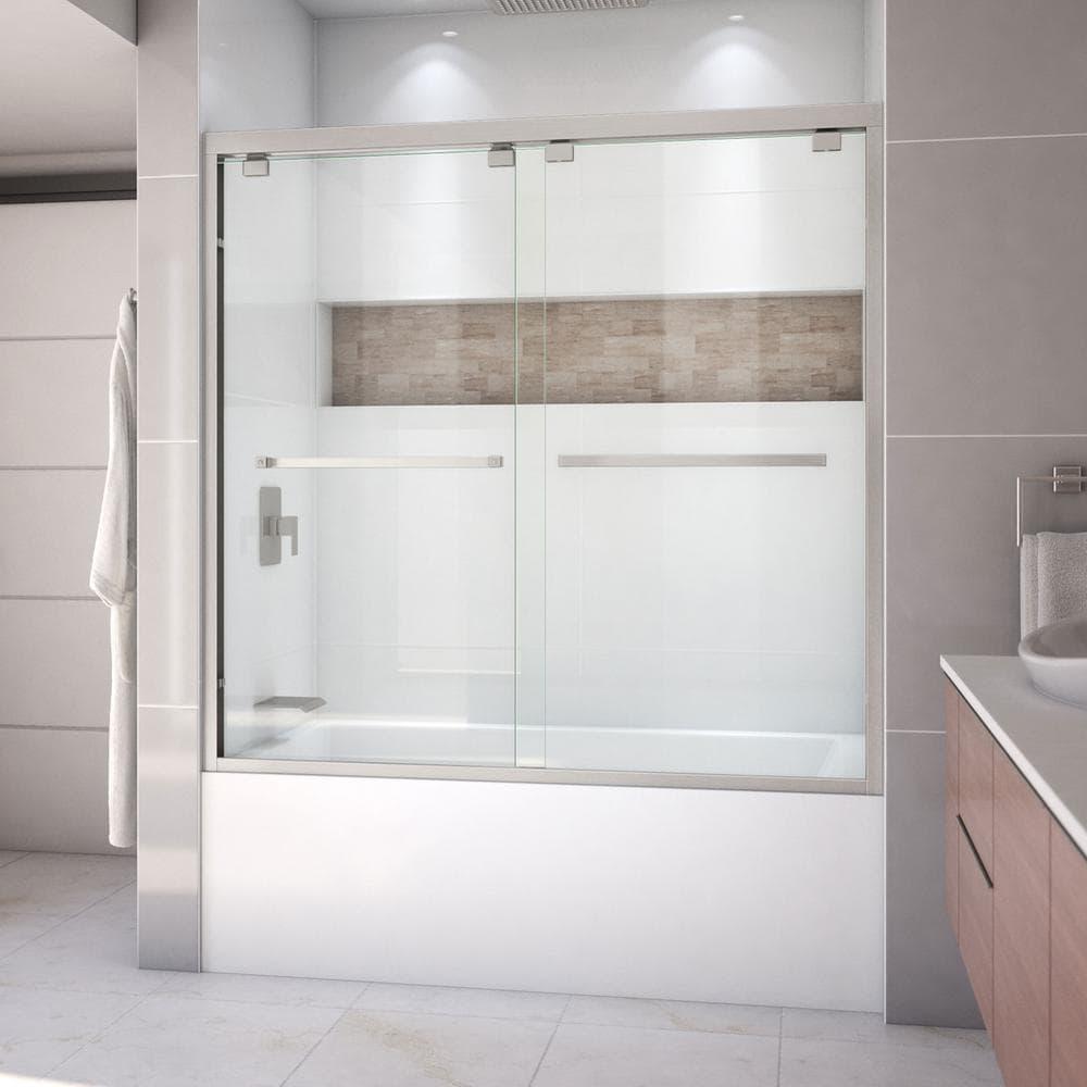 Encore 60 in. x 58 in. Semi-Frameless Sliding Tub Door in Satin Black - Super Arbor