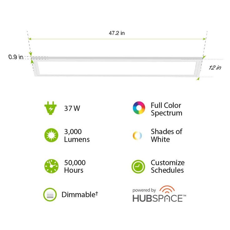 Commercial Electric 1 ft. x 4 ft. Smart Color Selectable RGBW CCT Integrated LED White Flat Panel Ceiling Flush Mount Powered by Hubspace