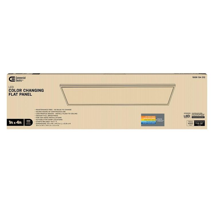 Commercial Electric 1 ft. x 4 ft. 4000 Lumens Dimmable White Integrated LED Flat Panel Ceiling Flush Mount Fixture with Selectable 5CCT