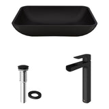 VIGO Sottile Glass Vessel Bathroom Sink in Black with Amada Faucet in Matte Black
