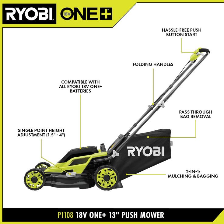 RYOBI 13 in. ONE+ 18-Volt Lithium-Ion Cordless Battery Walk Behind Push Lawn Mower - 4.0 Ah Battery/Charger Included