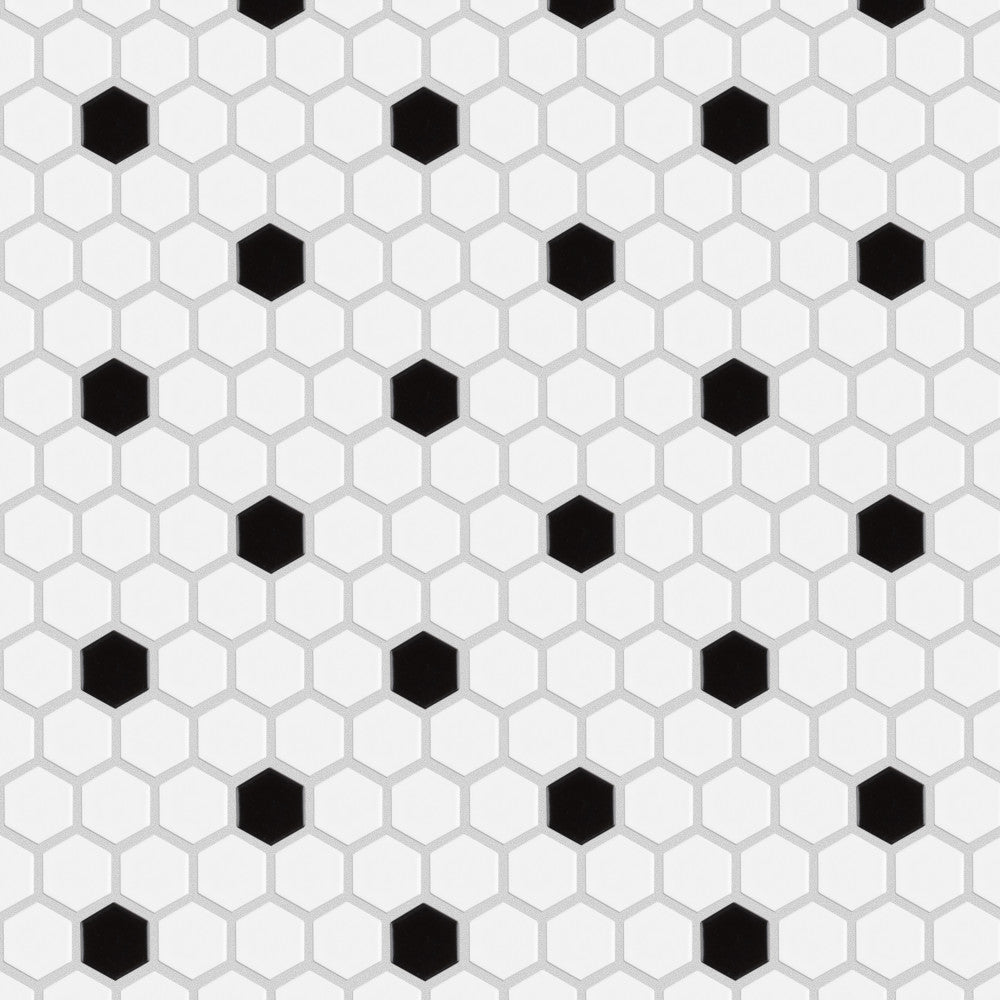 Madison Hex 1 in. Matte Cool White w/ Black Dot 10-1/4 in. x 11-7/8 in. Porcelain Mosaic Tile (8.6 sq. ft./Case)