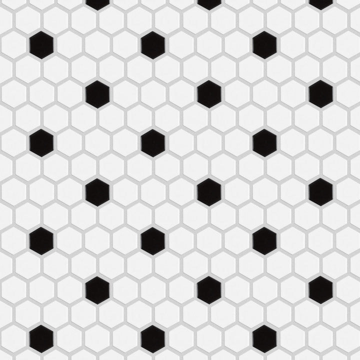 Merola Tile Madison Hex Matte 11-7/8 in. x 10-1/4 in. x 6mm Cool White with Black Dot Porcelain Mosaic Tile
