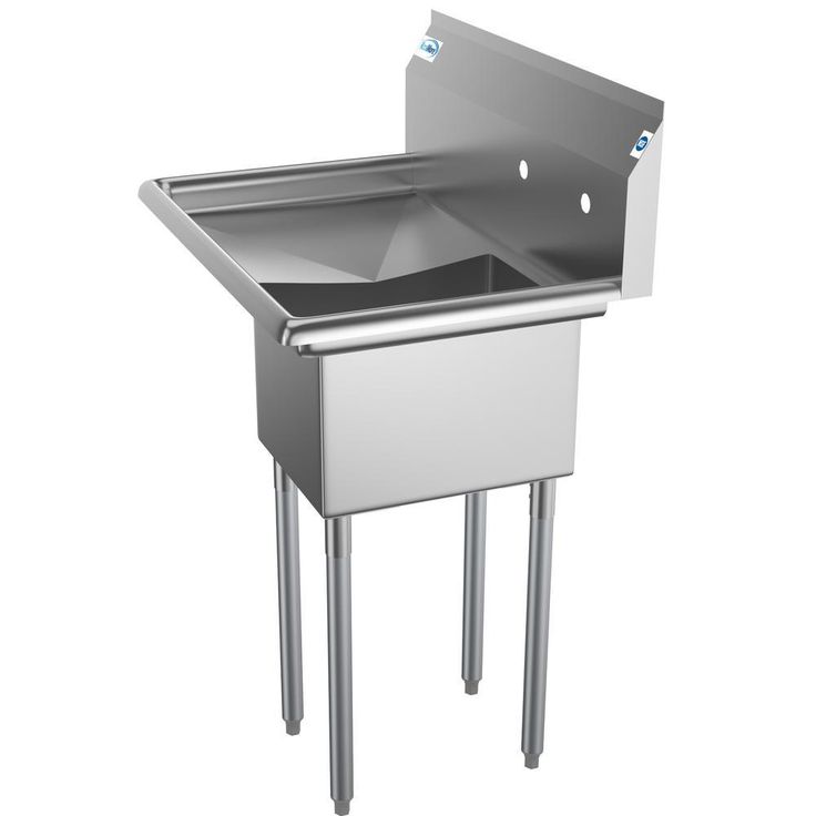 Freestanding Stainless Steel 31 in. 2-Hole Single Bowl Commercial Kitchen Sink