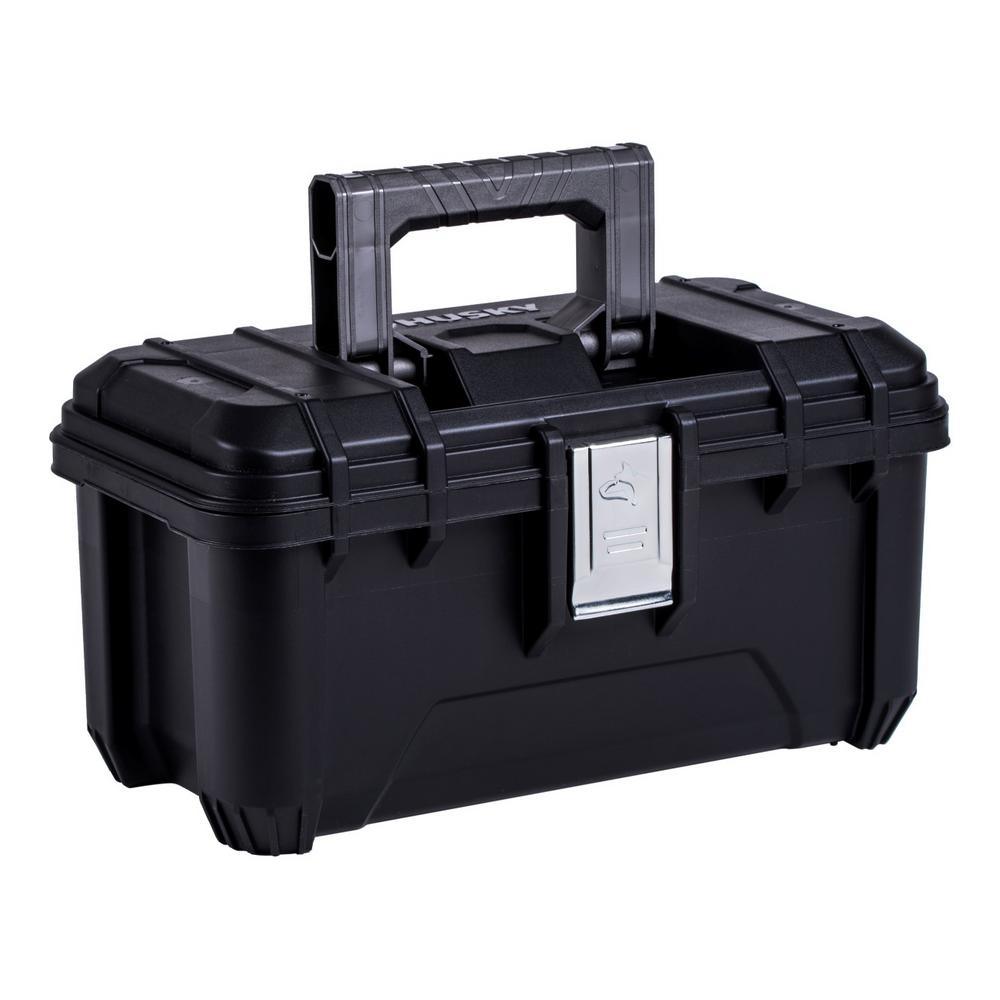 26 in. Plastic Portable Tool Box with Metal Latches in Black - Super Arbor