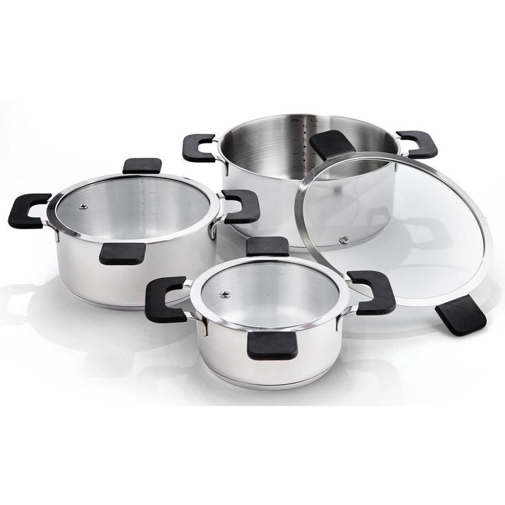6-Piece Stainless Steel Inductive Pot Set with Straining and Hands-Free Glass Lids