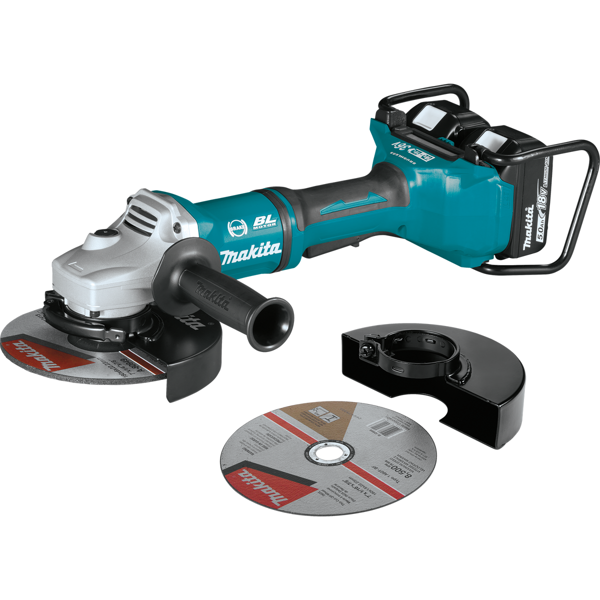 Makita 18V X2 LXT (36V) Brushless 7 in. Paddle Switch Cut‑Off/Angle Grinder Kit, 5.0Ah, with Bonus Hubbed Grinding Wheel (10-Pack)