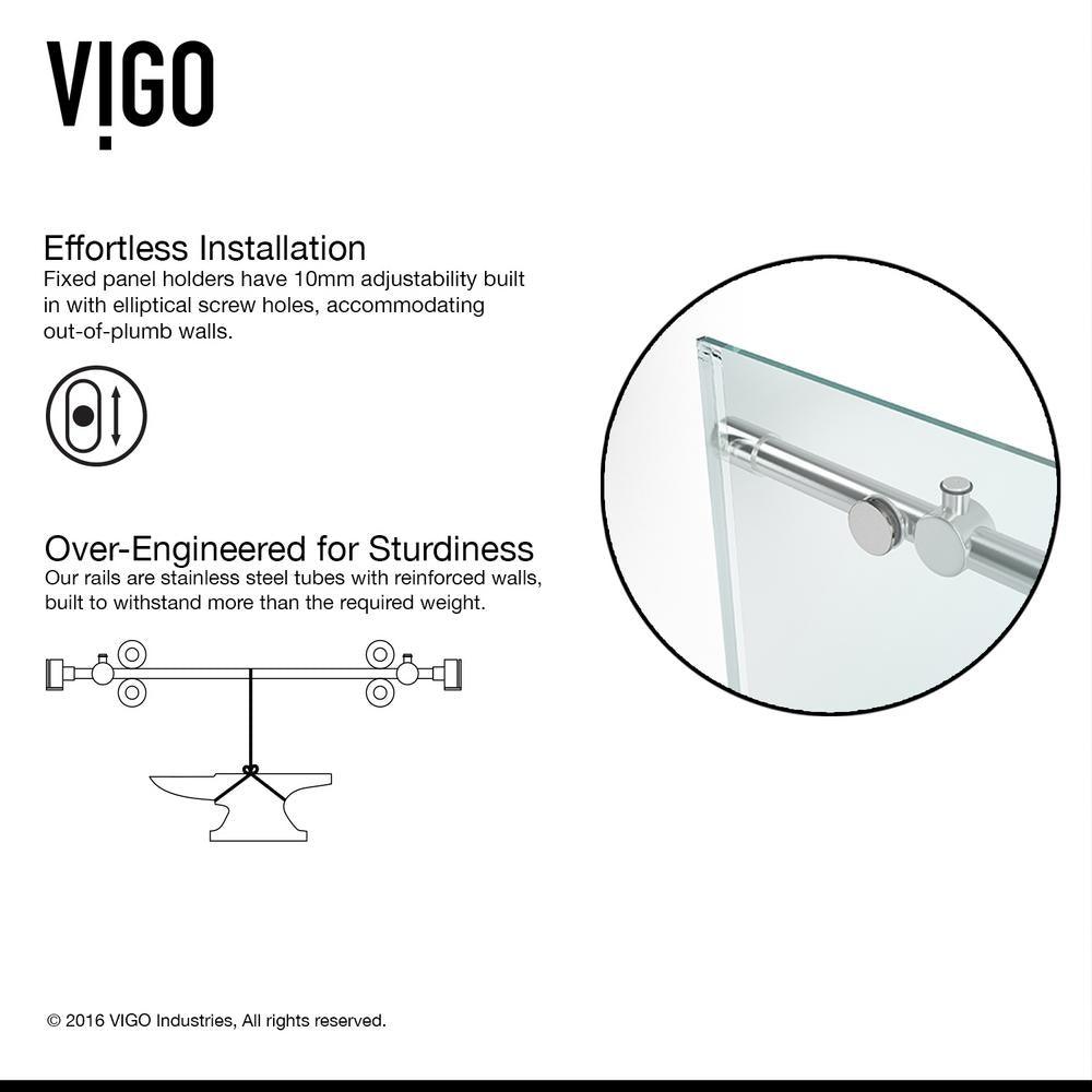 Elan 60 to 64 in. x 74 in. Frameless Sliding Shower Door in Stainless Steel with Clear Glass and Handle - Super Arbor
