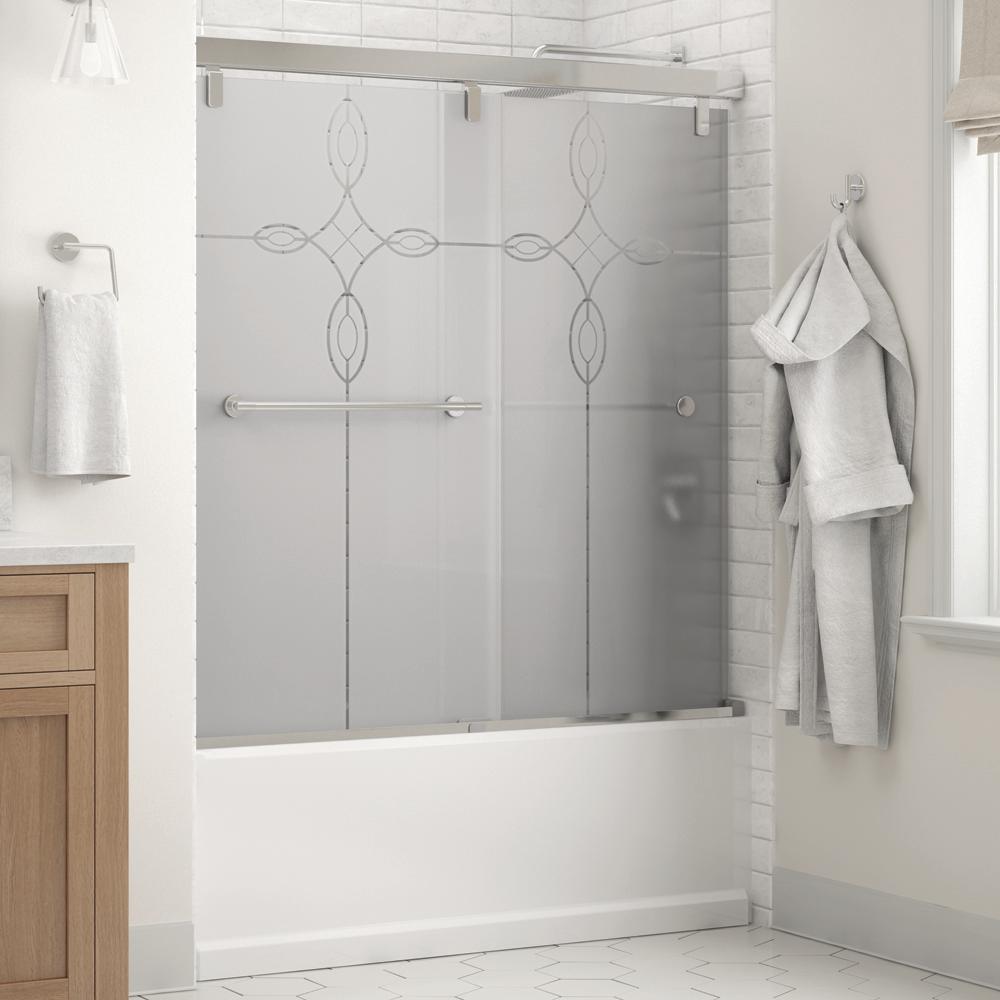 Everly 60 in. x 59-1/4 in. Mod Semi-Frameless Sliding Bathtub Door in Bronze and 1/4 in. (6mm) Rain Glass - Super Arbor