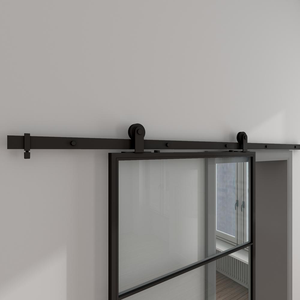37 in. x 84 in. 3/4 Lite Concorde KD Clear Glass Black Metal Finish Sliding Barn Door with Hardware Kit - Super Arbor