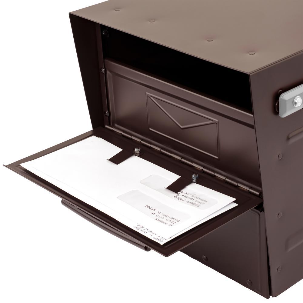 Oasis Eclipse Rubbed Bronze Post Mount Locking Parcel Mailbox with Silver Flag - Super Arbor