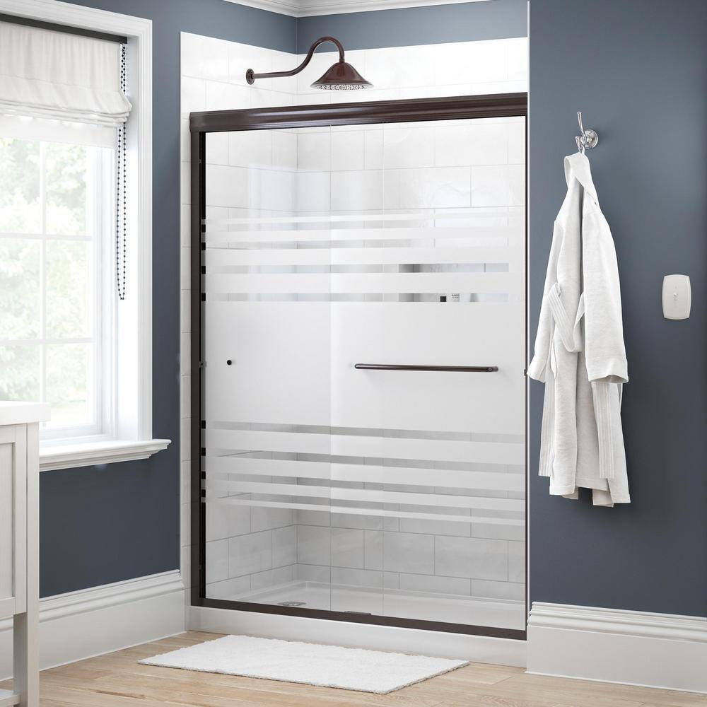 Simplicity 60 in. x 70 in. Semi-Frameless Traditional Sliding Shower Door in Nickel with Transition Glass - Super Arbor