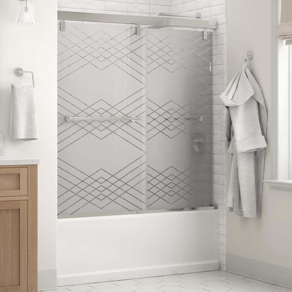 Everly 60 in. x 59-1/4 in. Mod Semi-Frameless Sliding Bathtub Door in Bronze and 1/4 in. (6mm) Niebla Glass - Super Arbor