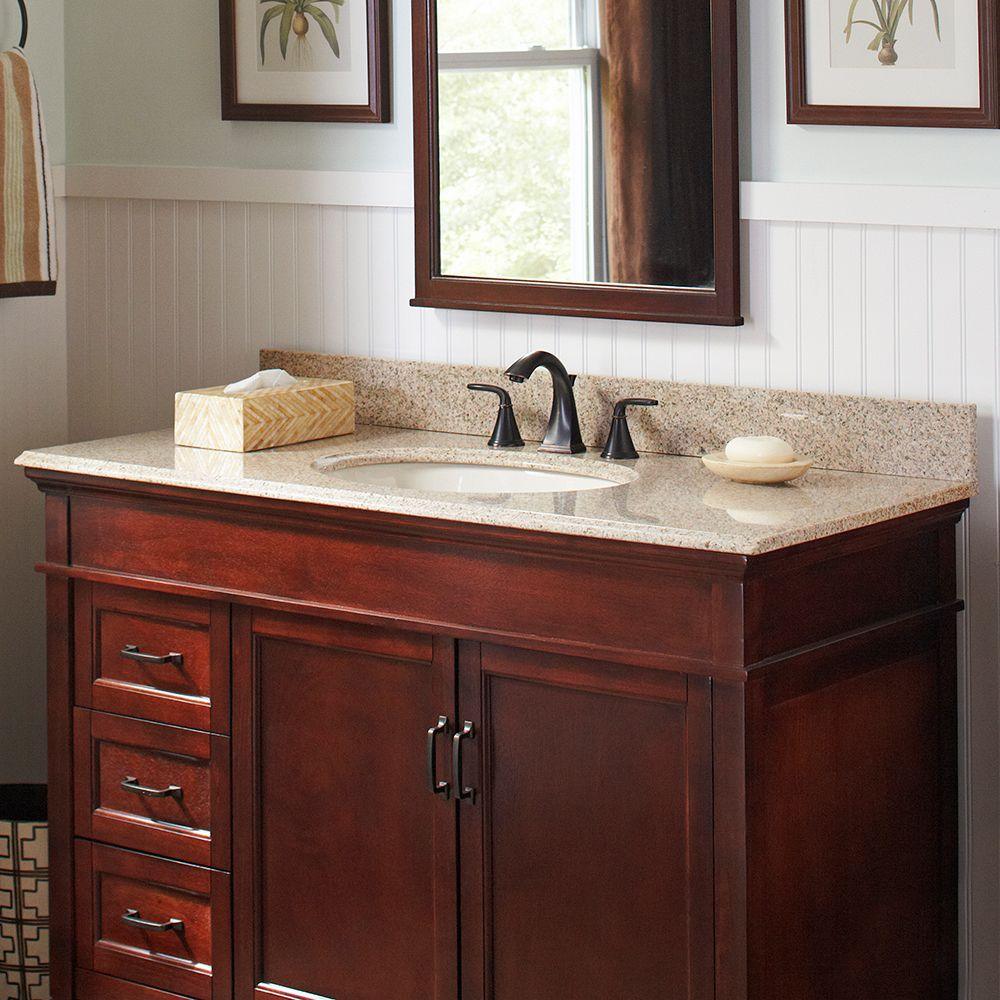 49 in. W Granite Vanity Top in Beige with Biscuit Bowl and 8 in. Faucet Spread - Super Arbor
