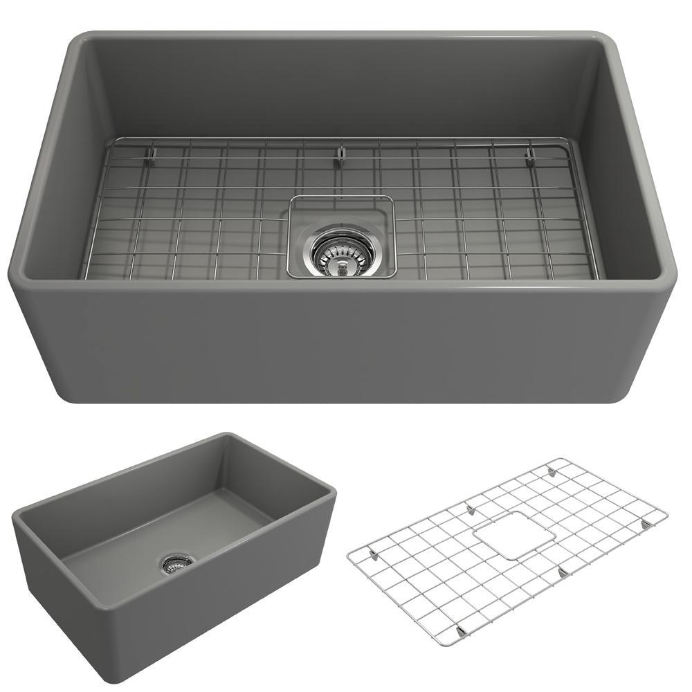 Classico Farmhouse Apron Front Fireclay 30 in. Single Bowl Kitchen Sink with Bottom Grid and Strainer in White - Super Arbor
