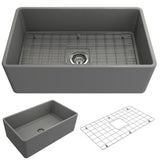 Classico Farmhouse Apron Front Fireclay 30 in. Single Bowl Kitchen Sink with Bottom Grid and Strainer in White - Super Arbor