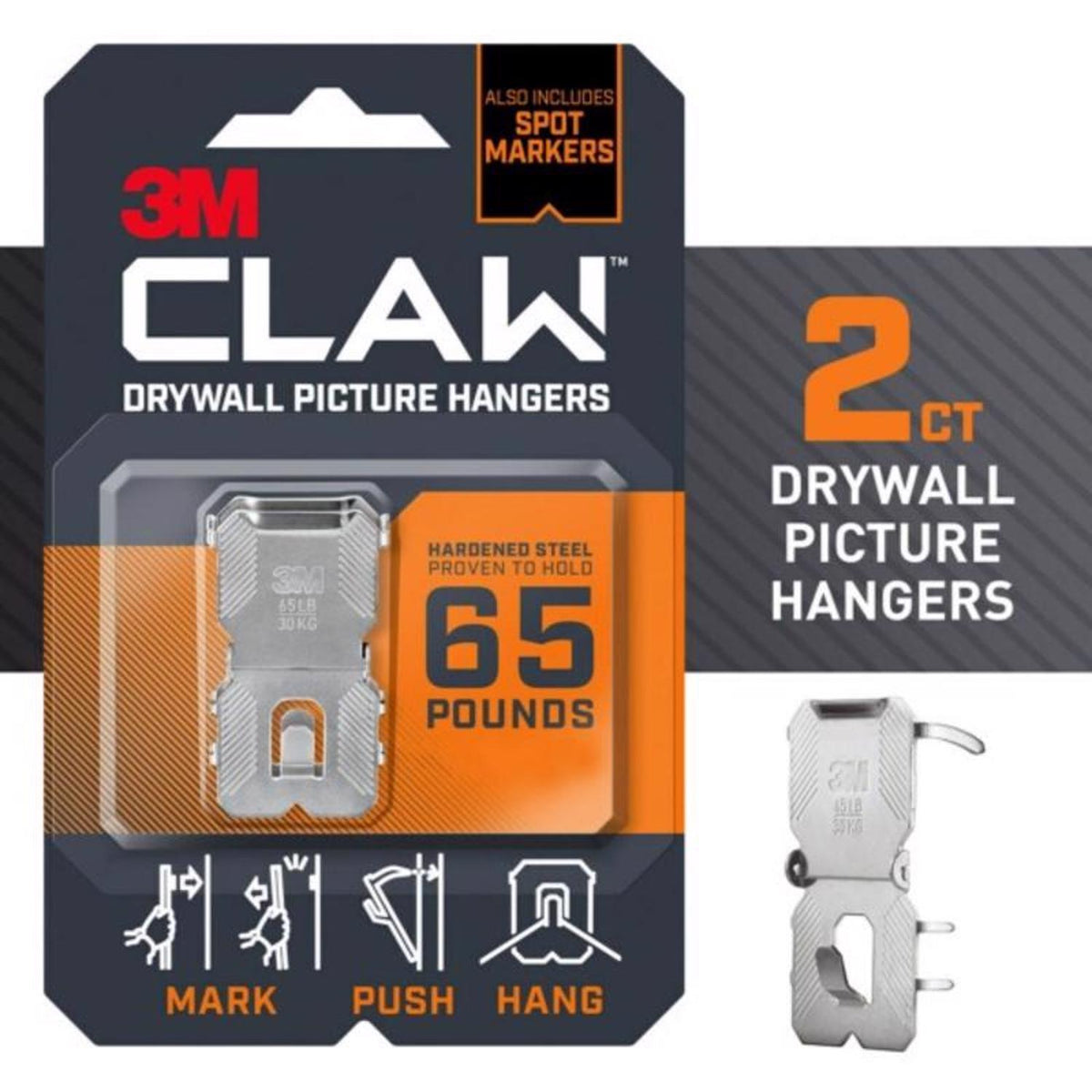 3M CLAW Silver Drywall All-Purpose Picture Hangers, 65 lb, 2 Pack
