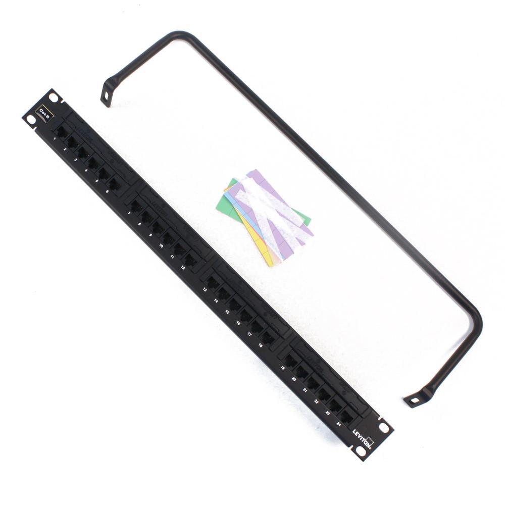 24-Port eXtreme Cat 6+ Flat 110-Style 1RU Patch Panel with Cable Management Bar, Black - Super Arbor