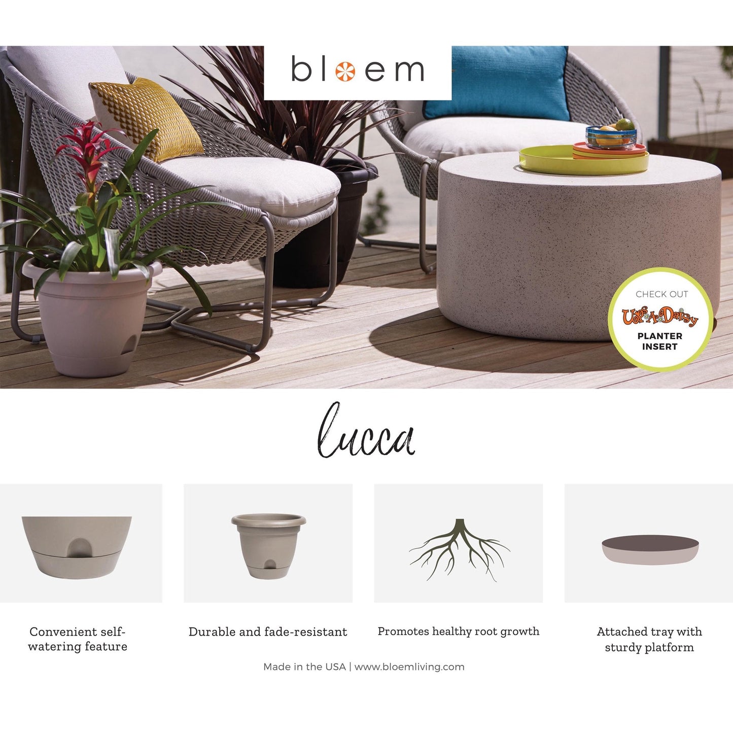 Bloem Lucca Self Watering Planter 16" Black