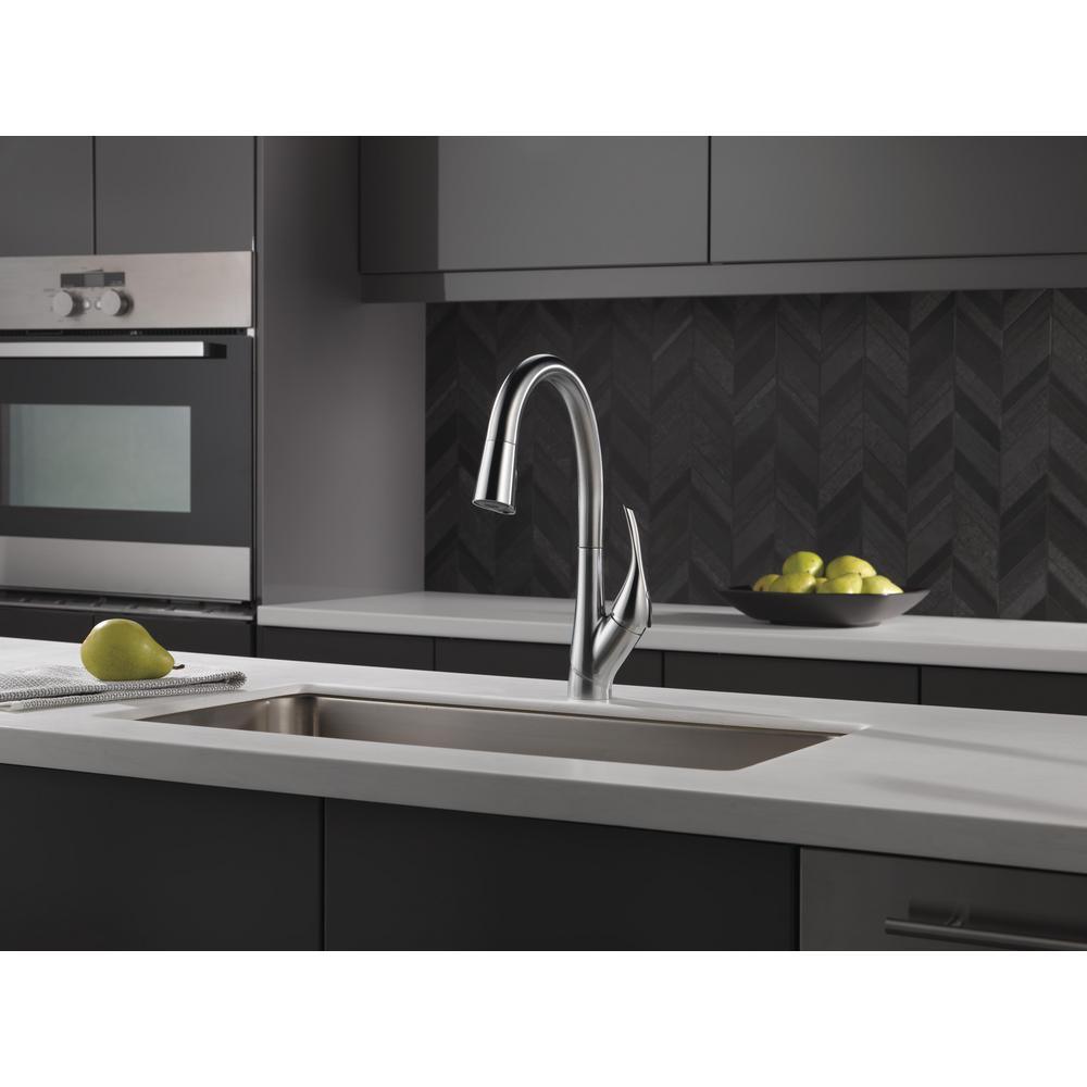 Esque Single-Handle Pull-Down Sprayer Kitchen Faucet with ShieldSpray Technology in Arctic Stainless - Super Arbor