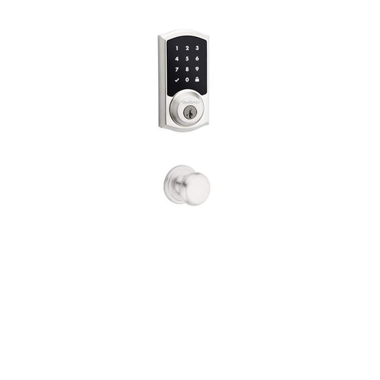 Z-Wave SmartCode Touchscreen Satin Nickel Single Cylinder Electronic Deadbolt featuring Juno Hall/Closet Knob - Super Arbor