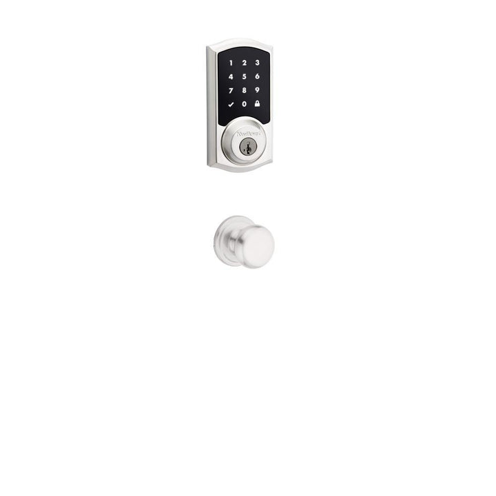 Z-Wave SmartCode Touchscreen Satin Nickel Single Cylinder Electronic Deadbolt featuring Juno Hall/Closet Knob - Super Arbor