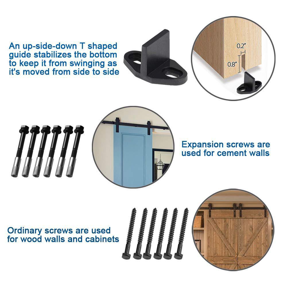 12 ft./144 in. Black Bent Strap Sliding Barn Door Track and Hardware Kit for Single Door with Floor Guide - Super Arbor