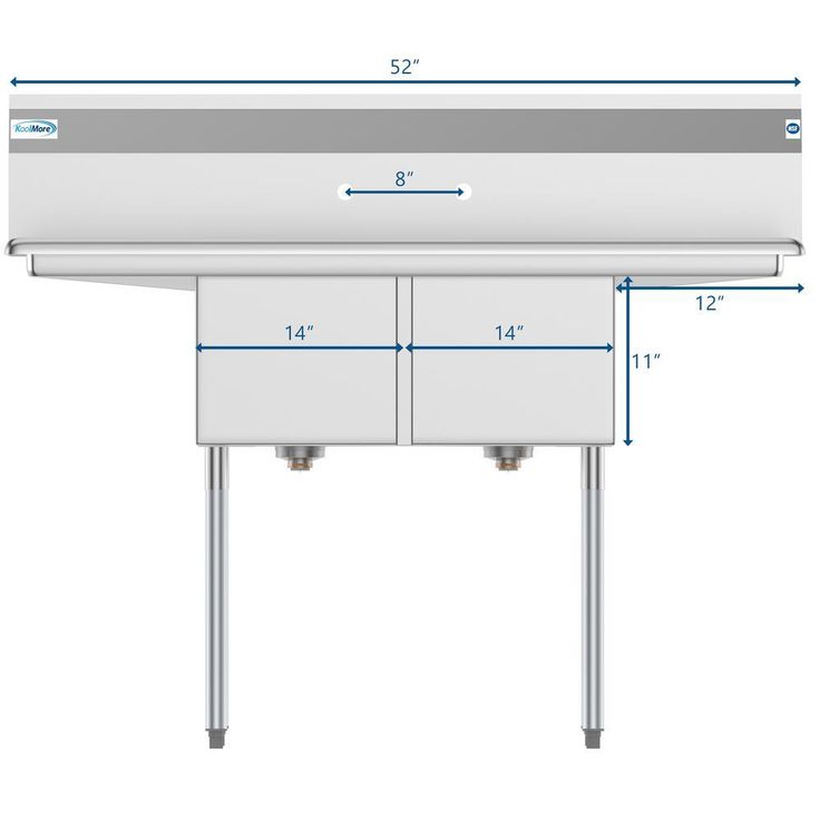 Freestanding Stainless Steel 52 in. 2-Hole Double Bowl Commercial Kitchen Sink