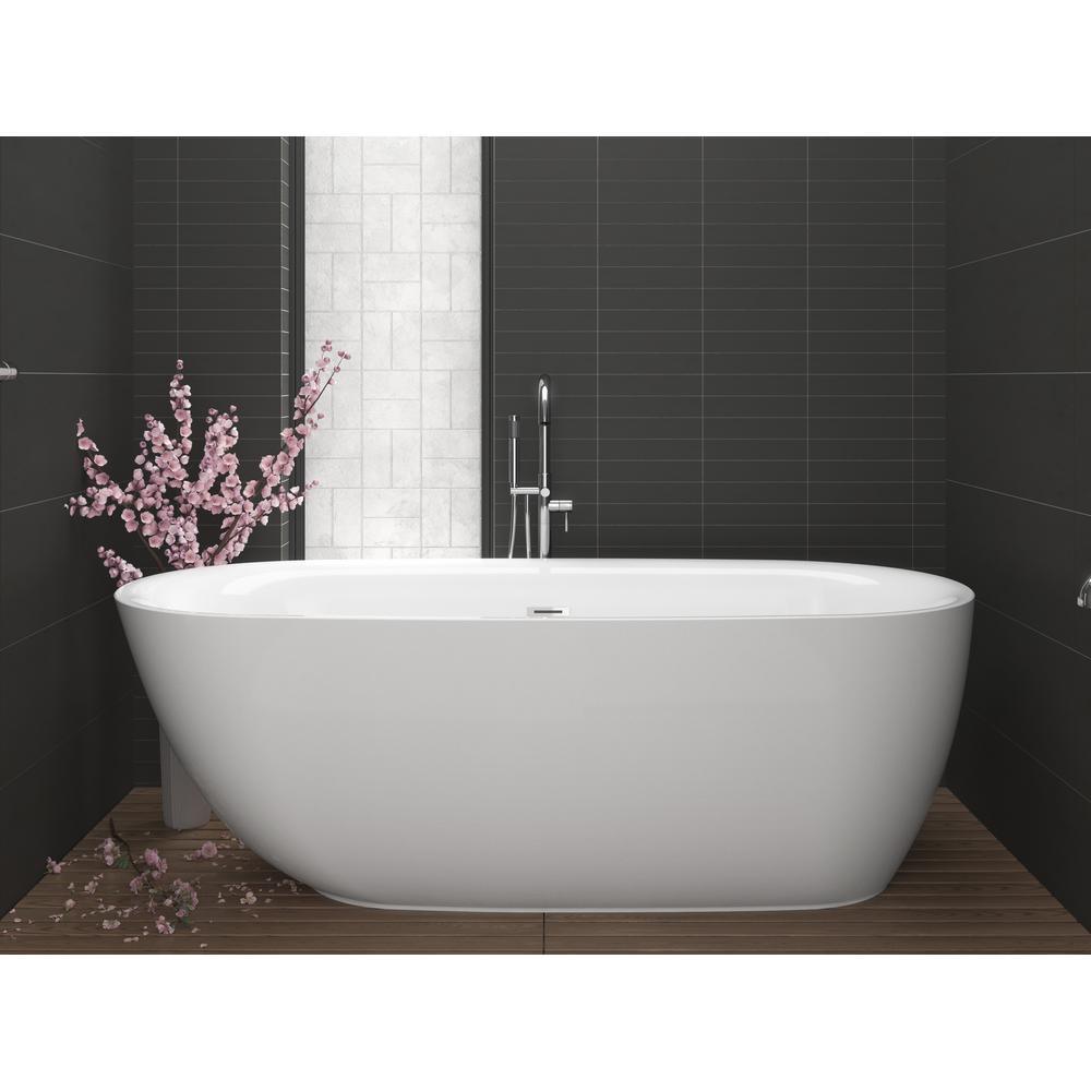 Ami 5.6 ft. Acrylic Flatbottom Freestanding Bathtub in Glossy White - Super Arbor