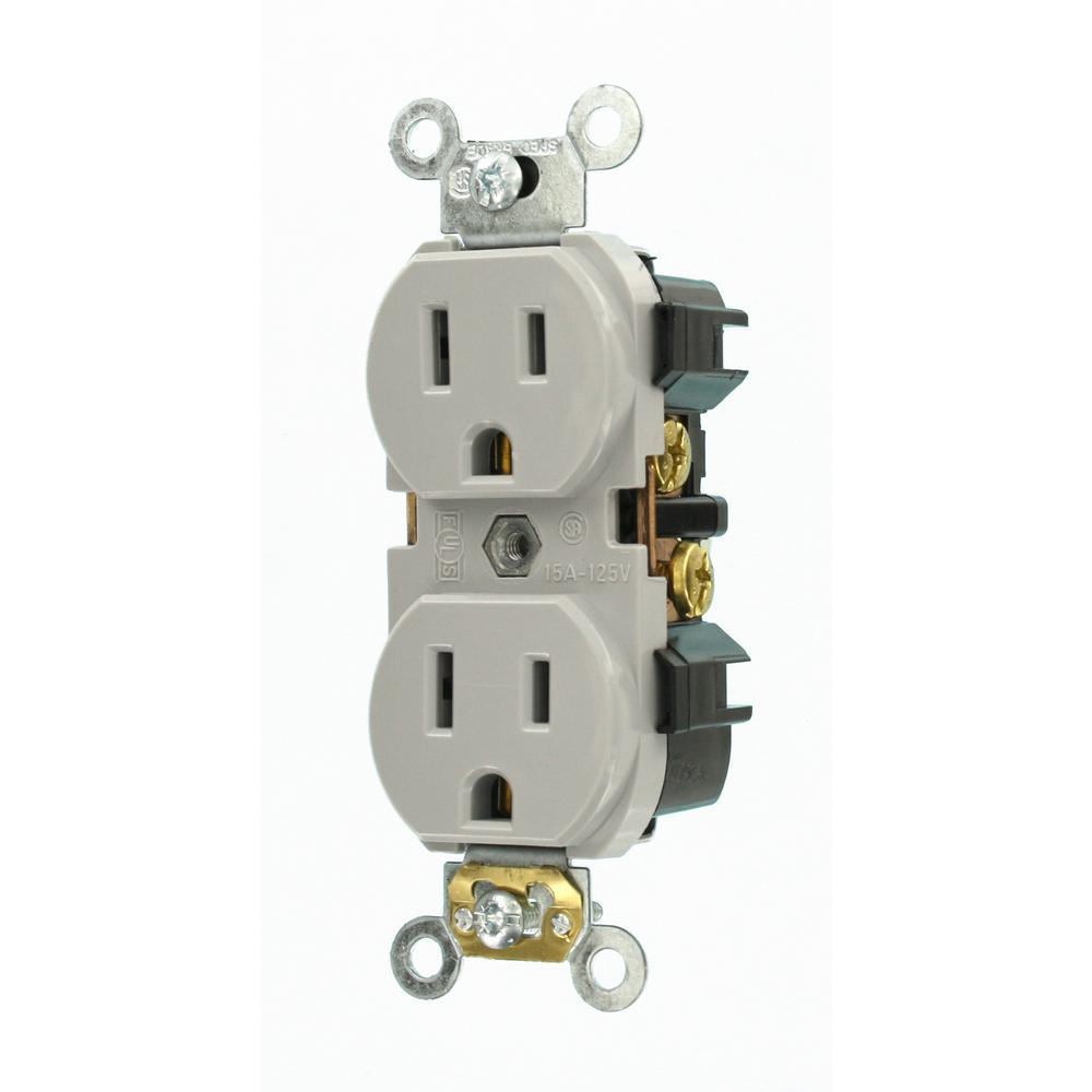 15 Amp Industrial Grade Narrow-Body Duplex Outlet, Gray - Super Arbor