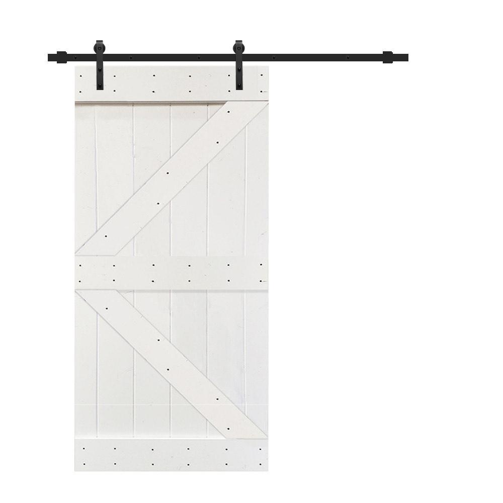 K Series 30 in. x 84 in. Gray Knotty Pine Wood Interior Sliding Barn Door with Hardware Kit - Super Arbor