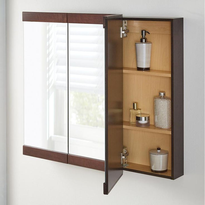 36-1/4 in. W x 29-3/4 in. H Fog Free Framed Surface-Mount Tri-view Bathroom Medicine Cabinet in Java