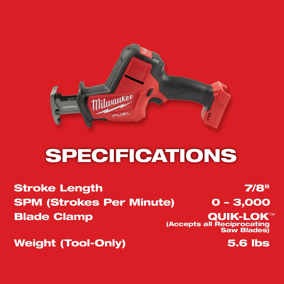 Milwaukee M18 FUEL 18-Volt Brushless Cordless HACKZALL Reciprocating Saw, 7/8 in. Stroke (Tool-Only)