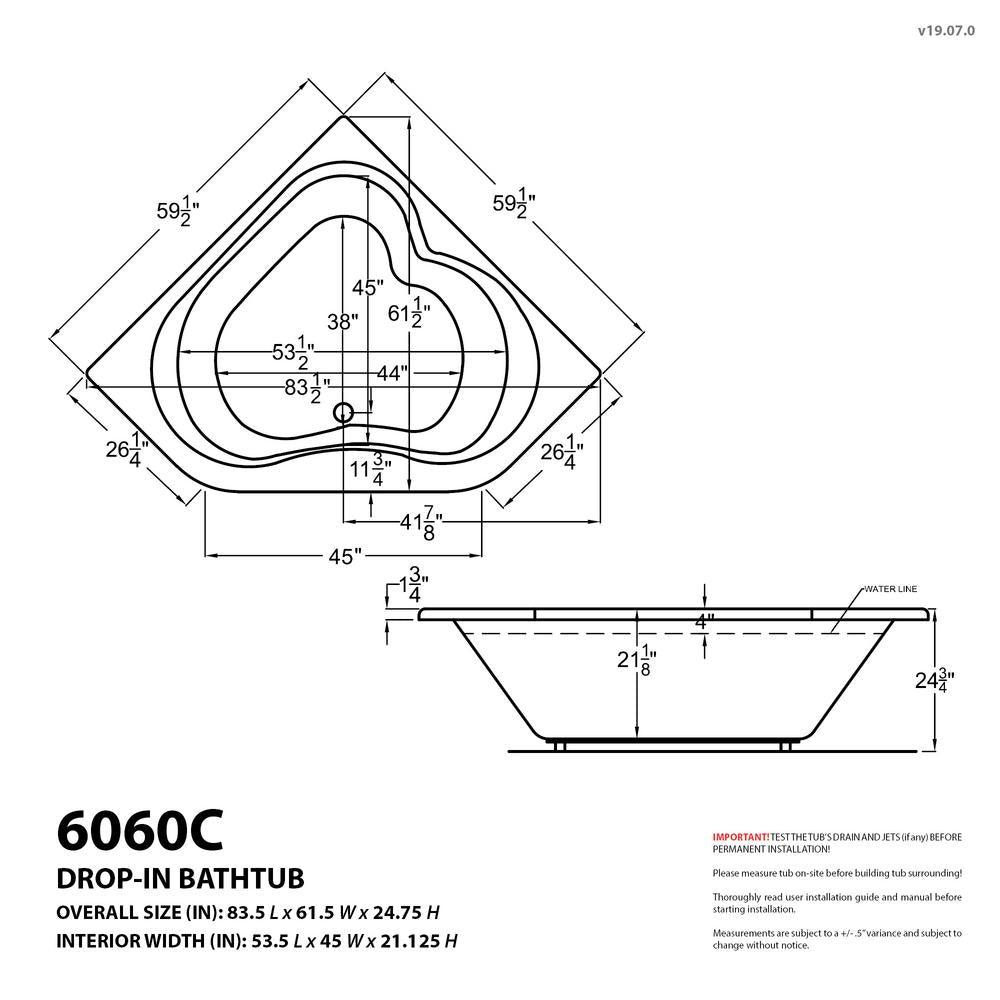 Beryl 5 ft. Acrylic Corner Drop-in Whirlpool Air Bathtub in White - Super Arbor