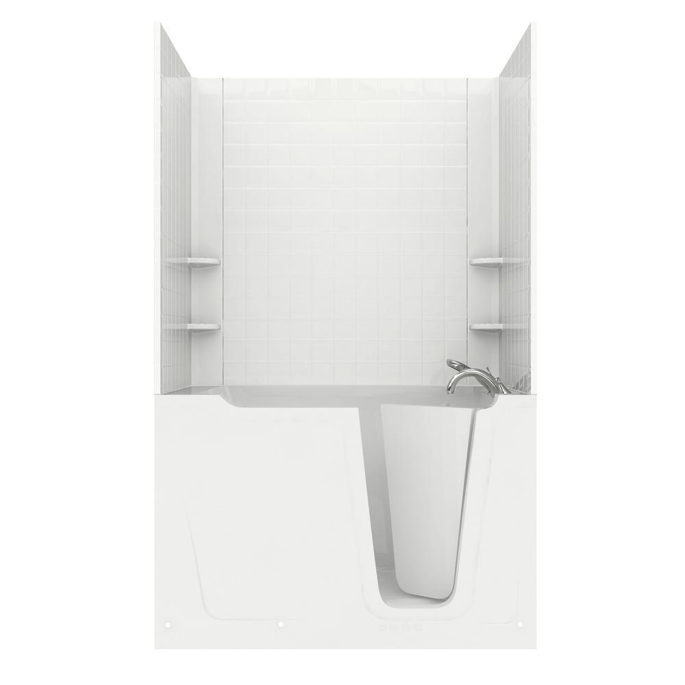 Rampart Nova Heated 5 ft. Walk-in Whirlpool Bathtub with 6 in. Tile Easy Up Adhesive Wall Surround in Biscuit - Super Arbor