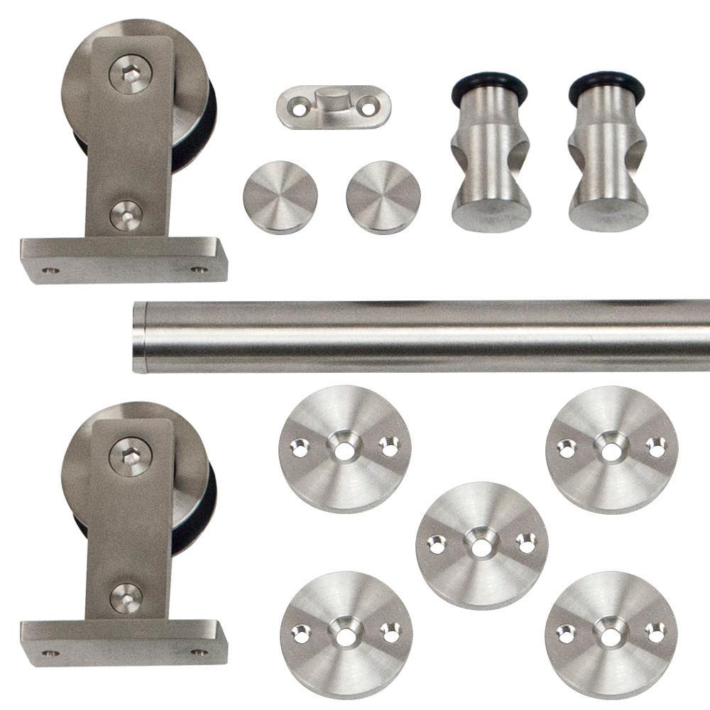 96 in. Stainless Steel Top Mount Rolling Door Hardware Kit for Wood Doors - Super Arbor