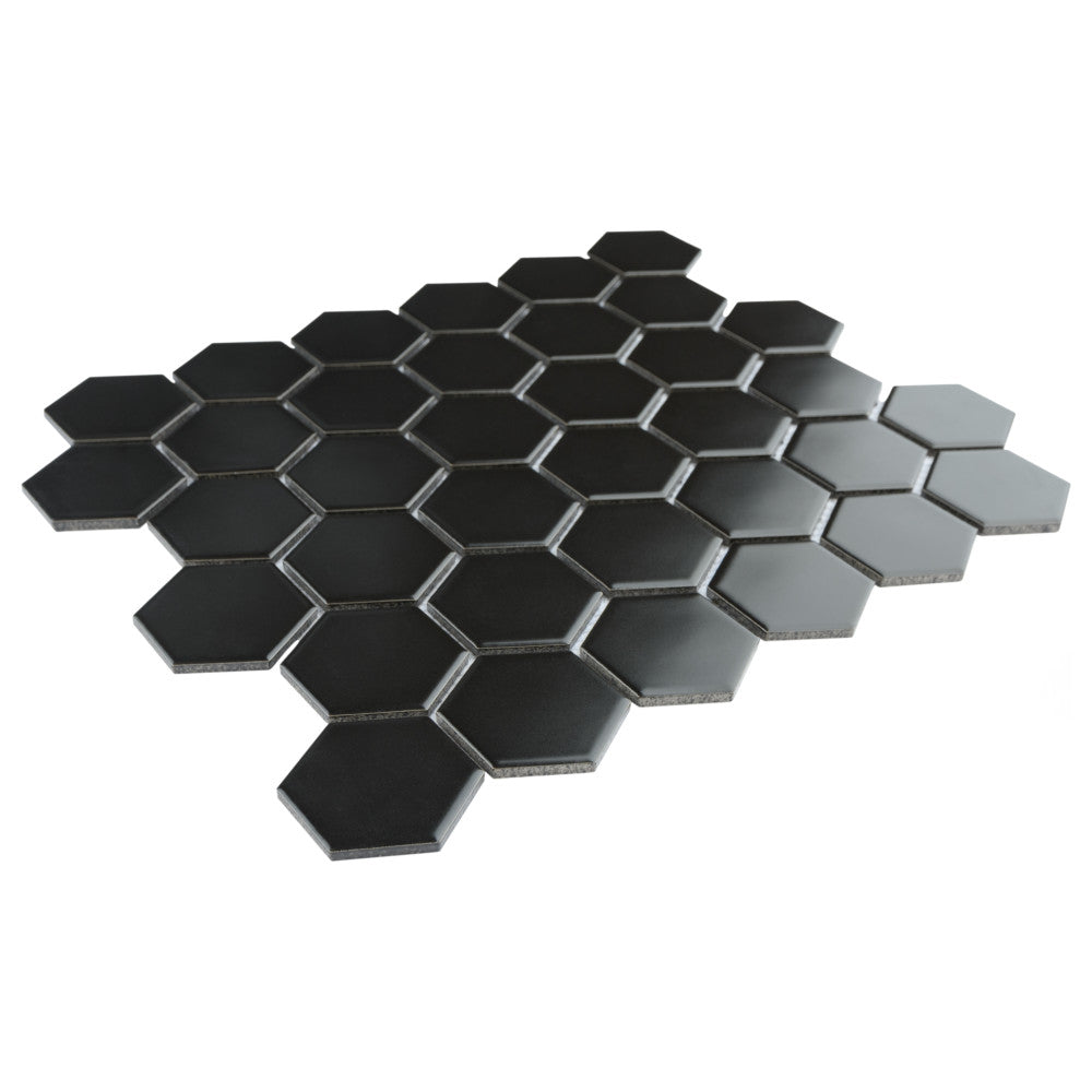 Merola Tile Metro Hex 2 in. Matte 11-1/8 in. x 12-5/8 in. Black Porcelain Mosaic (9.64 sq. ft. / Case)