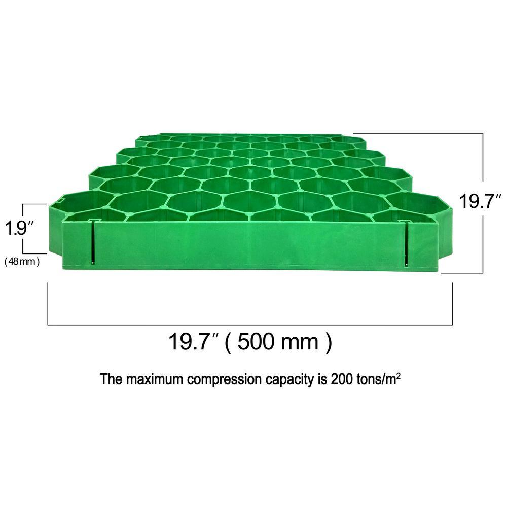 19.7 in. x 19.7 in. x 1.9 in. Green Permeable Plastic Grass Pavers for Parking Lots, Driveways (4 Pieces/11 sq.ft.) - Super Arbor