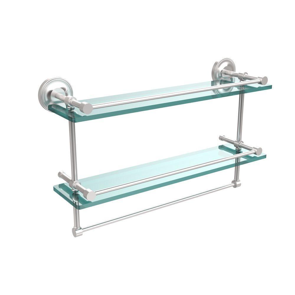 22 in. L  x 12 in. H  x 5 in. W 2-Tier Clear Glass Bathroom Shelf with Towel Bar in Polished Chrome - Super Arbor