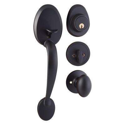 Keep Plate Black Iron Door Handleset Combo Pack with Dirk Door Lever