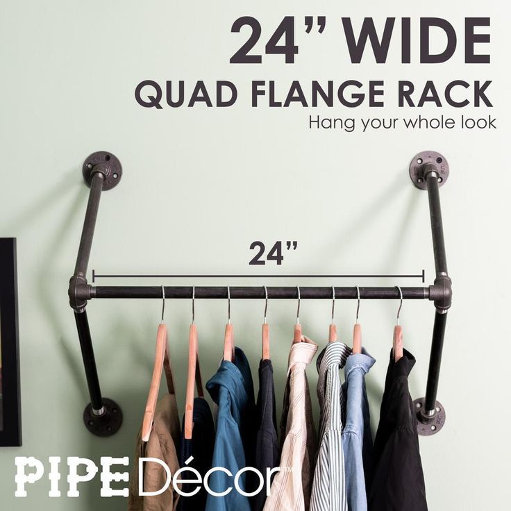1/2 in. x 2 ft. L Black Pipe Quad Flange Wall Mounted Clothing Rack Kit