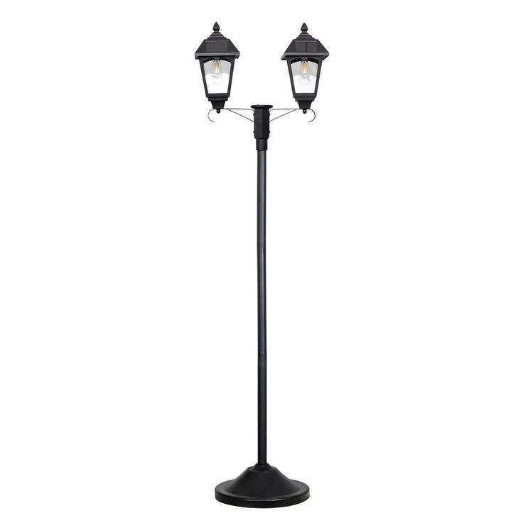 Dual Head Black Outdoor LED Solar Post Lamp