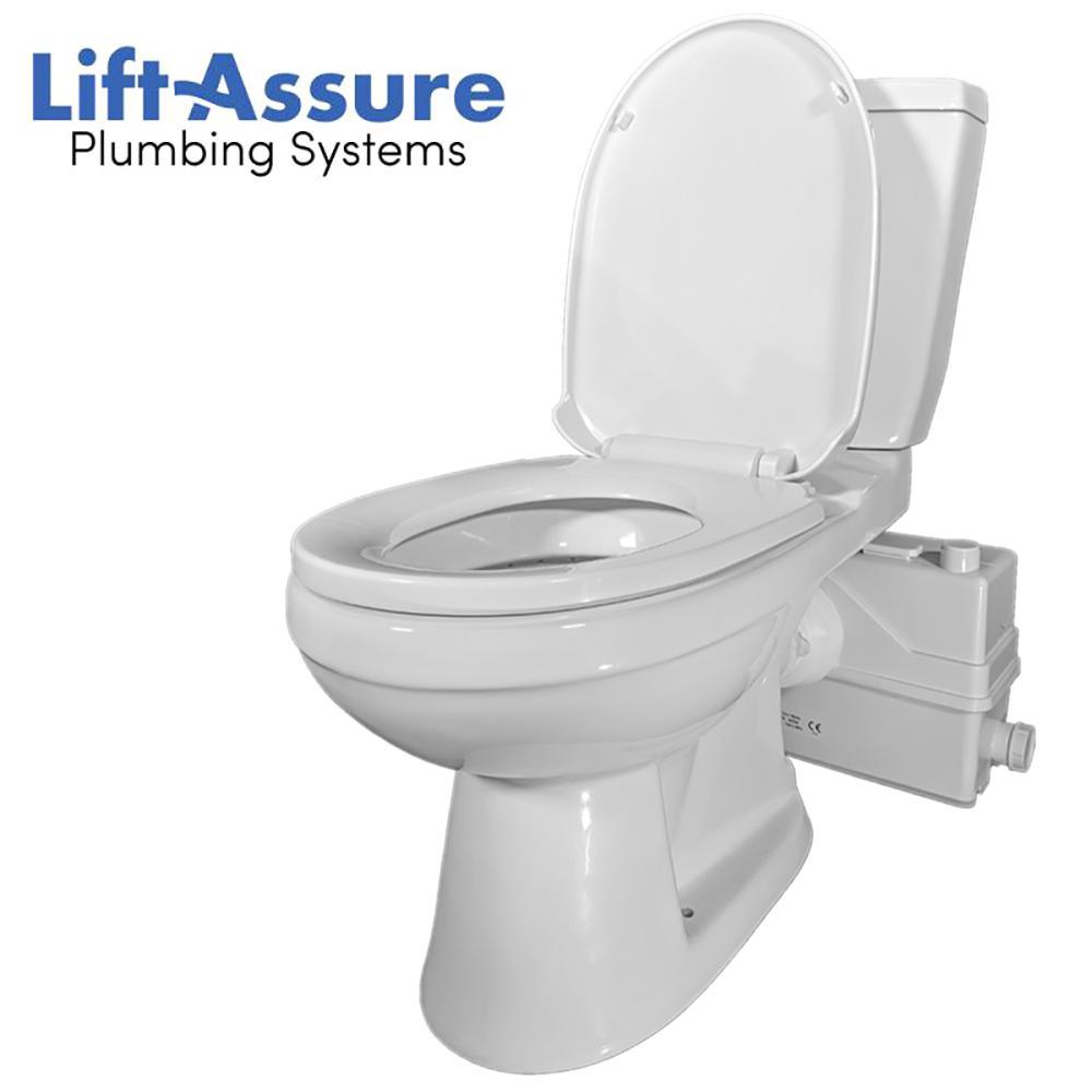 Compact Rear Outlet 2-Piece Macerating Toilet 1.28 GPF  Elongated Dual Top Flush White Includes Seat and 1HP Pump - Super Arbor