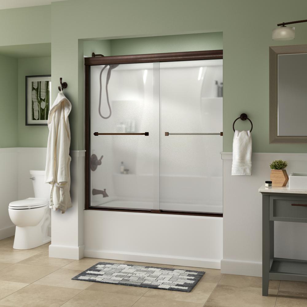 Everly 60 in. x 58-1/8 in. Traditional Semi-Frameless Sliding Bathtub Door in Chrome and 1/4 in. (6mm) Rain Glass - Super Arbor