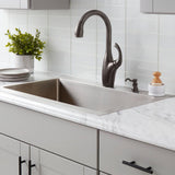 Contemporary Single-Handle Pull-Down Sprayer Kitchen Faucet with Soap Dispenser in Mediterranean Bronze - Super Arbor