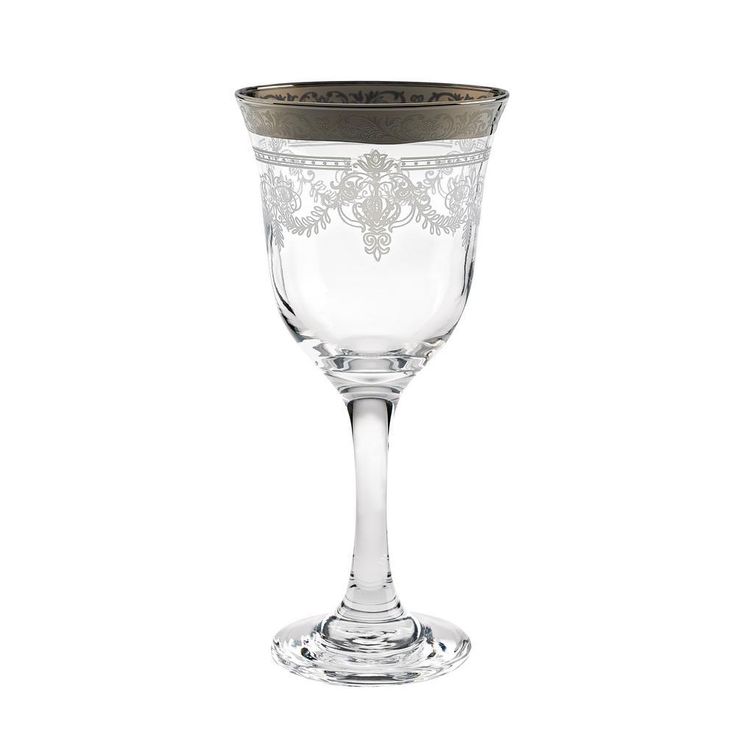 Red Wine Stencil Pattern and Gold Band (Set of 6)