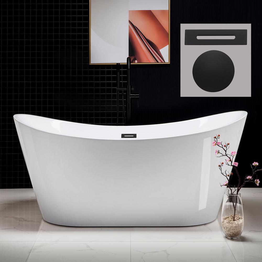 Ravella 67 in. Acrylic Flat Bottom Double Slipper Soaking Bathtub with Chrome Drain and Overflow Included in White - Super Arbor