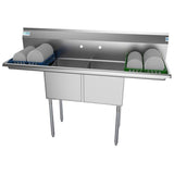 Freestanding Stainless Steel 60 in. 2-Hole Double Bowl Commercial Kitchen Sink