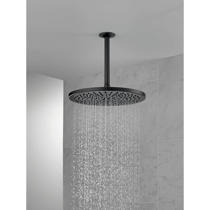 1-Spray 11.8 in. Single Wall Mount Fixed Rain Shower Head in Matte Black