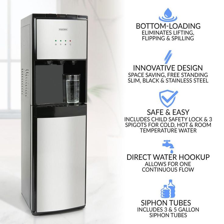 3 or 5 Gal. Water Cooler in Black with Hot, Cold and Room Temperature Water Functions